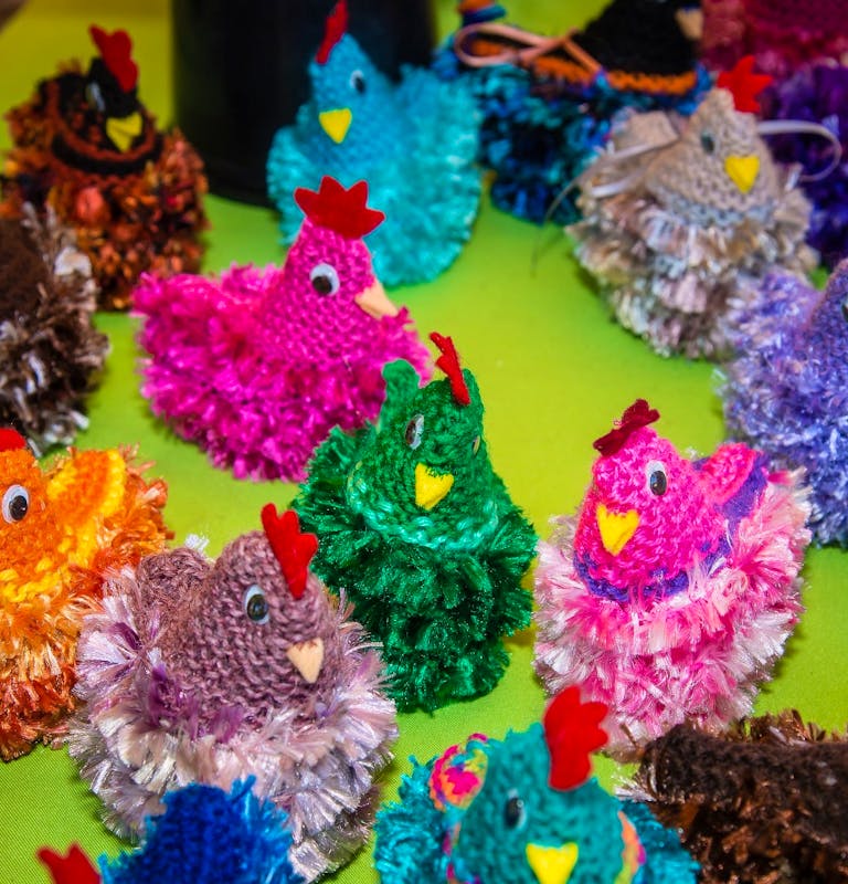 Handmade knitted chooks by Marty